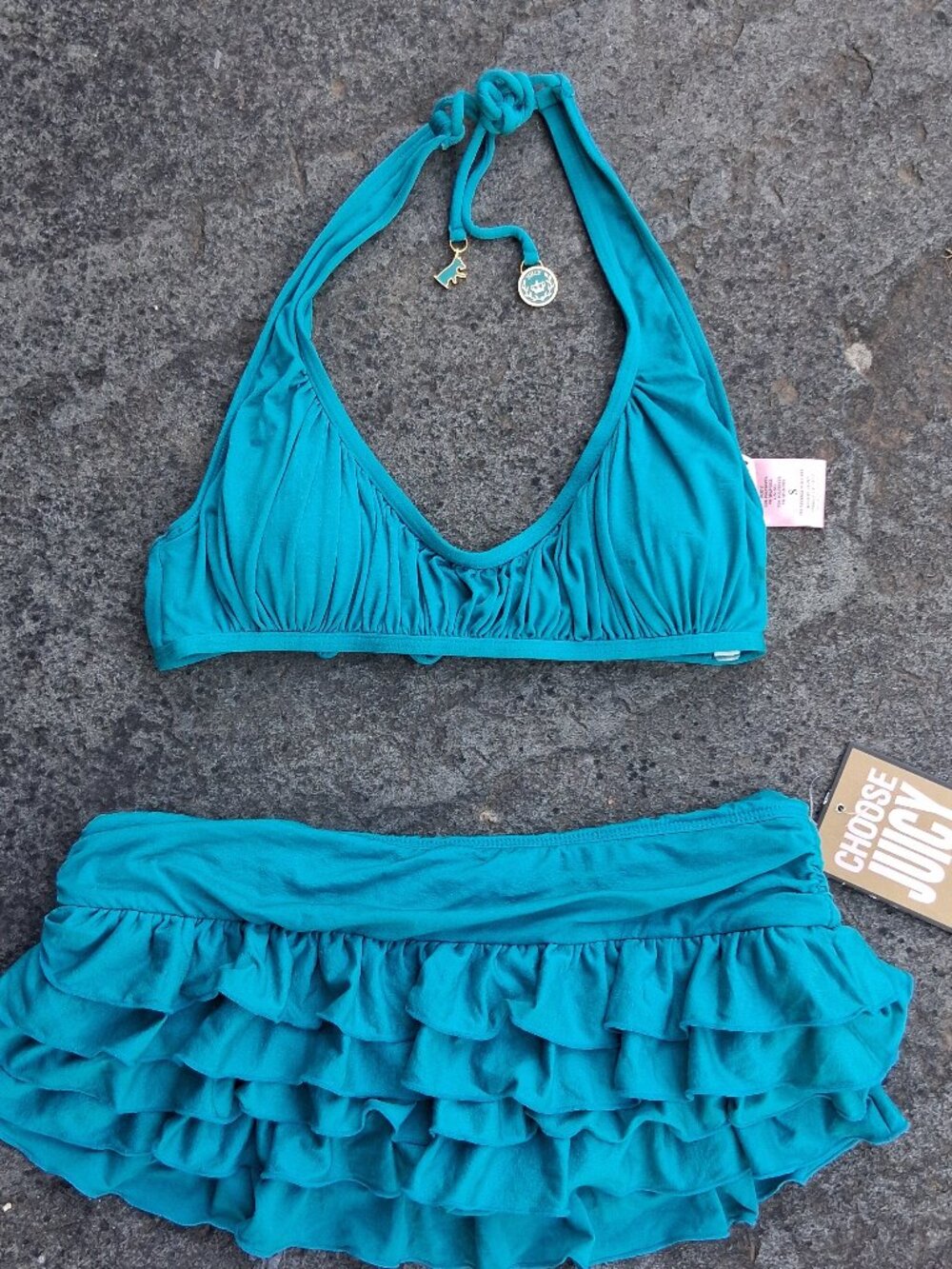 Juicy couture ruffle halter bikini set Small NEW